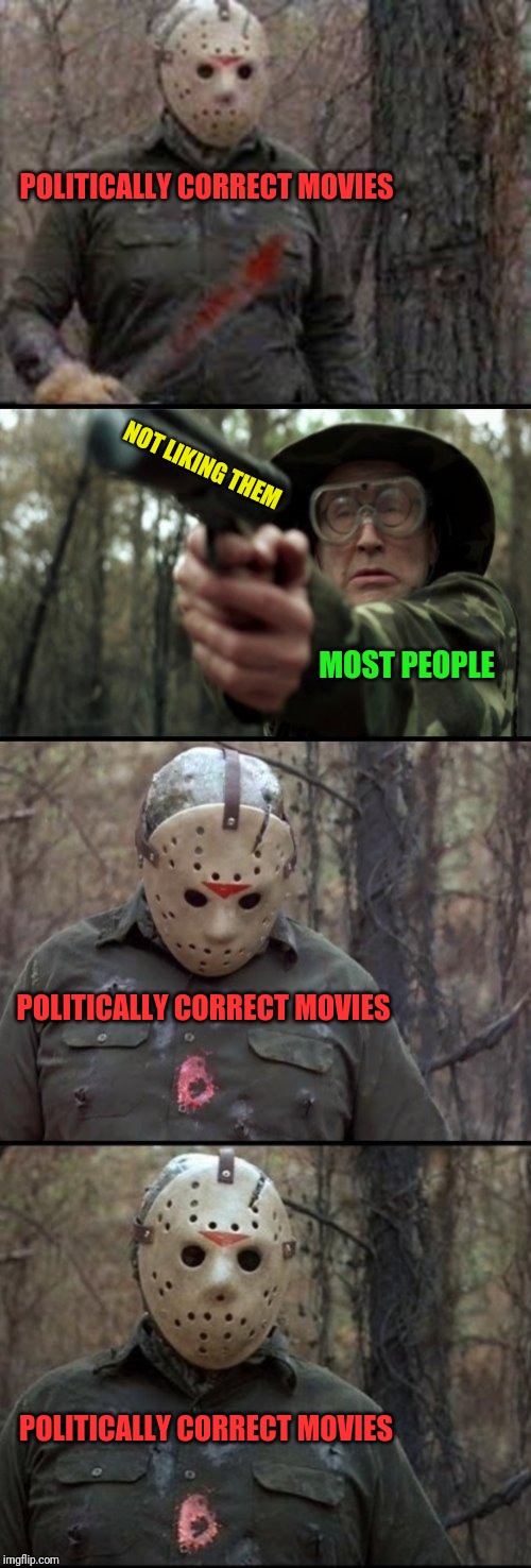 X Vs Y | POLITICALLY CORRECT MOVIES NOT LIKING THEM MOST PEOPLE POLITICALLY CORRECT MOVIES POLITICALLY CORRECT MOVIES | image tagged in x vs y | made w/ Imgflip meme maker