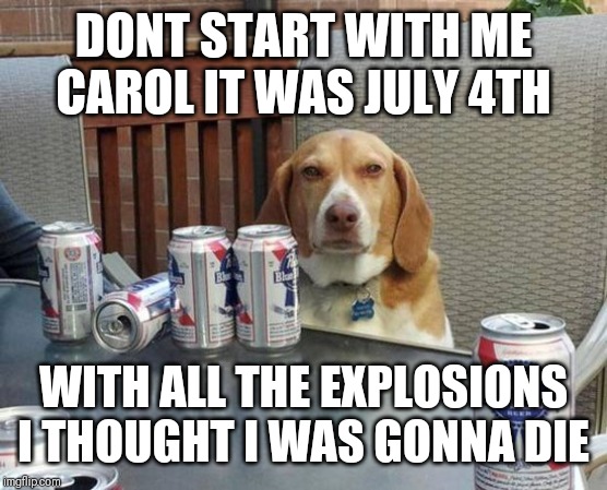 July 4th | DONT START WITH ME CAROL IT WAS JULY 4TH; WITH ALL THE EXPLOSIONS I THOUGHT I WAS GONNA DIE | image tagged in funny memes | made w/ Imgflip meme maker