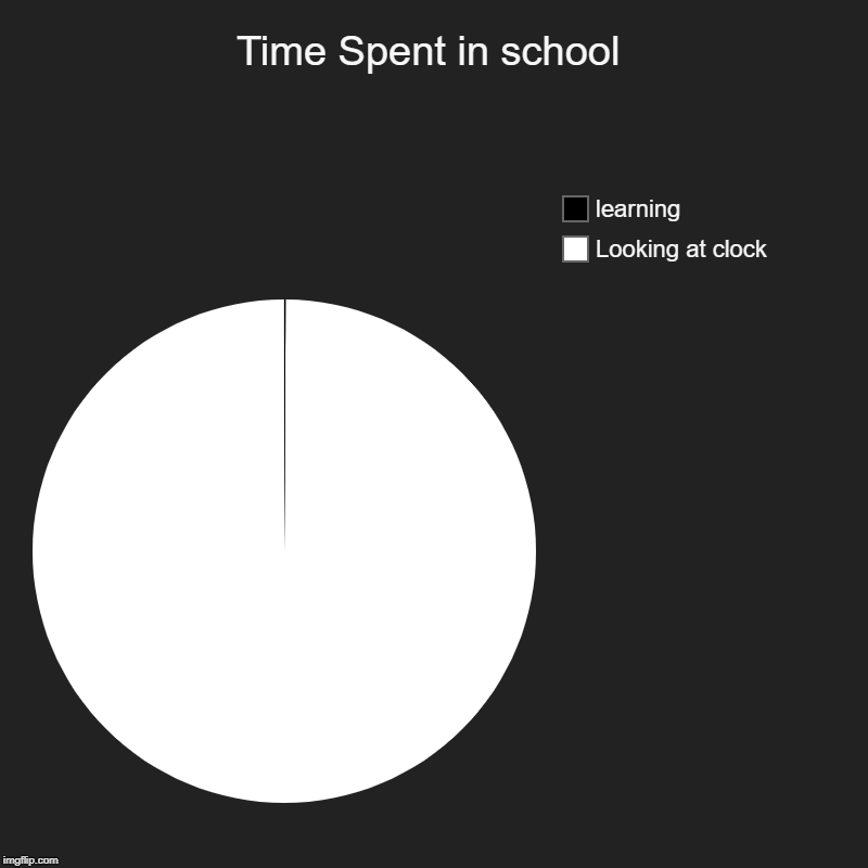 Time Spent in school | Looking at clock, learning | image tagged in charts,pie charts | made w/ Imgflip chart maker