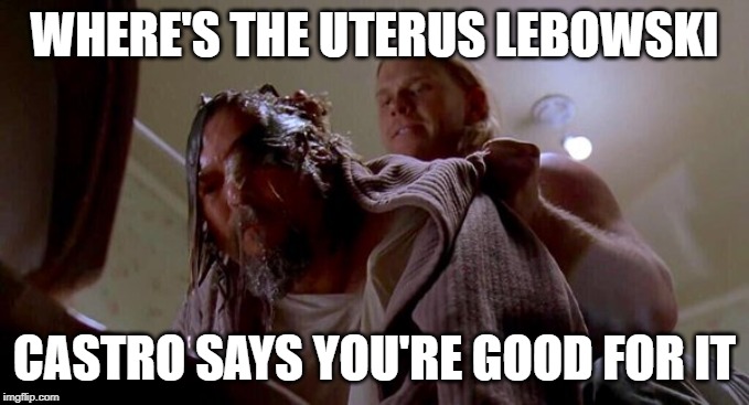 WHERE'S THE UTERUS LEBOWSKI CASTRO SAYS YOU'RE GOOD FOR IT | image tagged in where's the money lebowski | made w/ Imgflip meme maker