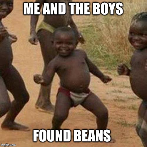 Third World Success Kid Meme | ME AND THE BOYS; FOUND BEANS | image tagged in memes,third world success kid | made w/ Imgflip meme maker