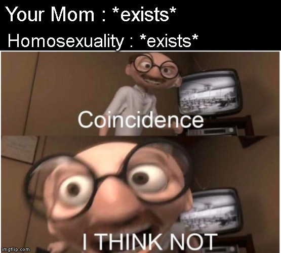Coincidence, I THINK NOT | Your Mom : *exists*; Homosexuality : *exists* | image tagged in coincidence i think not | made w/ Imgflip meme maker