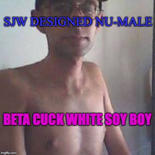 SJW designed | SJW DESIGNED NU-MALE; BETA CUCK WHITE SOY BOY | image tagged in robay cucksucker,sjw,beta,shirtless,geek,overly nerdy nerd | made w/ Imgflip meme maker