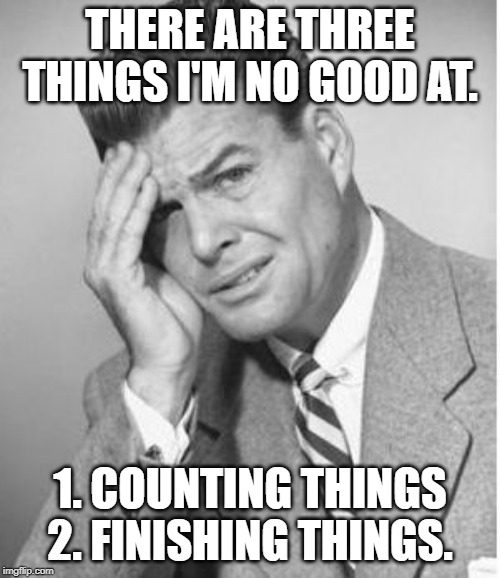 Stupid | THERE ARE THREE THINGS I'M NO GOOD AT. 1. COUNTING THINGS
2. FINISHING THINGS. | image tagged in stupid | made w/ Imgflip meme maker