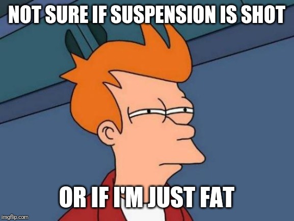 Futurama Fry Meme | NOT SURE IF SUSPENSION IS SHOT; OR IF I'M JUST FAT | image tagged in memes,futurama fry | made w/ Imgflip meme maker