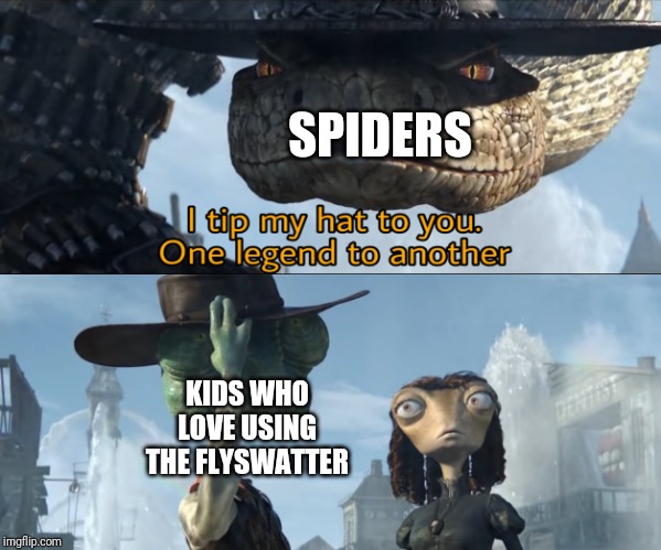 Flys | SPIDERS; KIDS WHO LOVE USING THE FLYSWATTER | image tagged in rango,spiders,flyswatter,funny memes,serial killer,what jontron | made w/ Imgflip meme maker