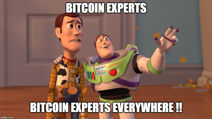 Woody and Buzz Lightyear Everywhere Widescreen | BITCOIN EXPERTS; BITCOIN EXPERTS EVERYWHERE !! | image tagged in woody and buzz lightyear everywhere widescreen | made w/ Imgflip meme maker