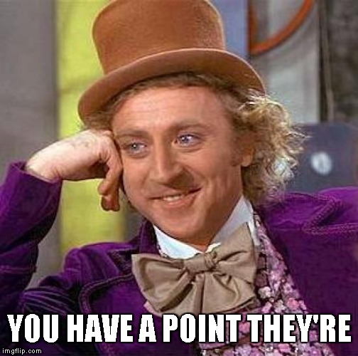 Creepy Condescending Wonka Meme | YOU HAVE A POINT THEY'RE | image tagged in memes,creepy condescending wonka | made w/ Imgflip meme maker