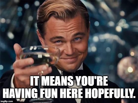 wolf of wall street | IT MEANS YOU'RE HAVING FUN HERE HOPEFULLY. | image tagged in wolf of wall street | made w/ Imgflip meme maker