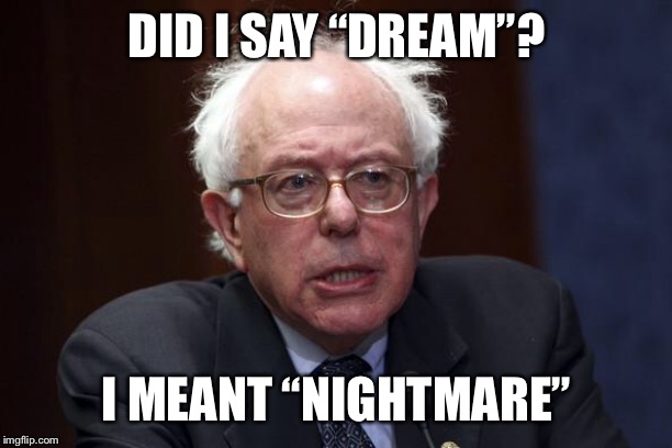 Bernie Sanders | DID I SAY “DREAM”? I MEANT “NIGHTMARE” | image tagged in bernie sanders | made w/ Imgflip meme maker