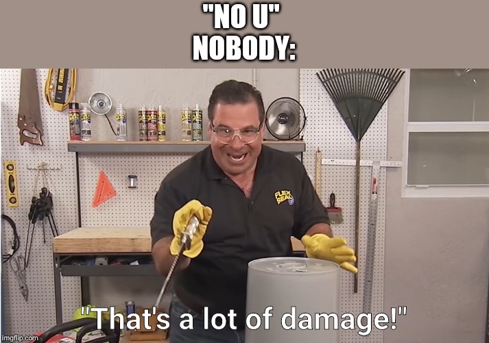 Phil Swift That's A Lotta Damage (Flex Tape/Seal) | "NO U" 
NOBODY:; "That's a lot of damage!" | image tagged in phil swift that's a lotta damage flex tape/seal | made w/ Imgflip meme maker