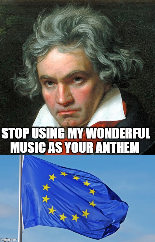 STOP USING MY WONDERFUL MUSIC AS YOUR ANTHEM | image tagged in ludwig van beethoven,the european union | made w/ Imgflip meme maker