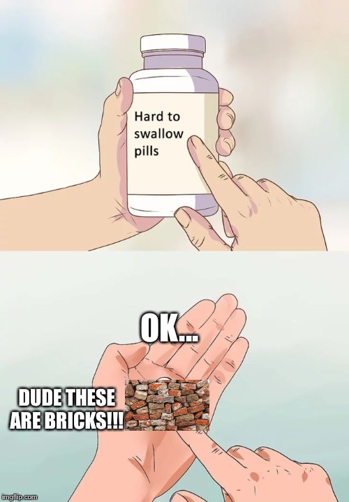 Brick Pills | OK... DUDE THESE ARE BRICKS!!! | image tagged in memes,hard to swallow pills,bricks | made w/ Imgflip meme maker