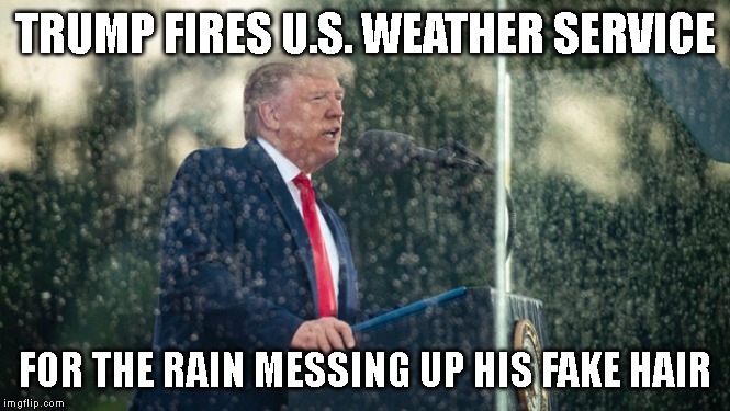 You're So Vain | TRUMP FIRES U.S. WEATHER SERVICE; FOR THE RAIN MESSING UP HIS FAKE HAIR | image tagged in donald trump is an idiot,impeach trump,criminal,conman,liar,traitor | made w/ Imgflip meme maker