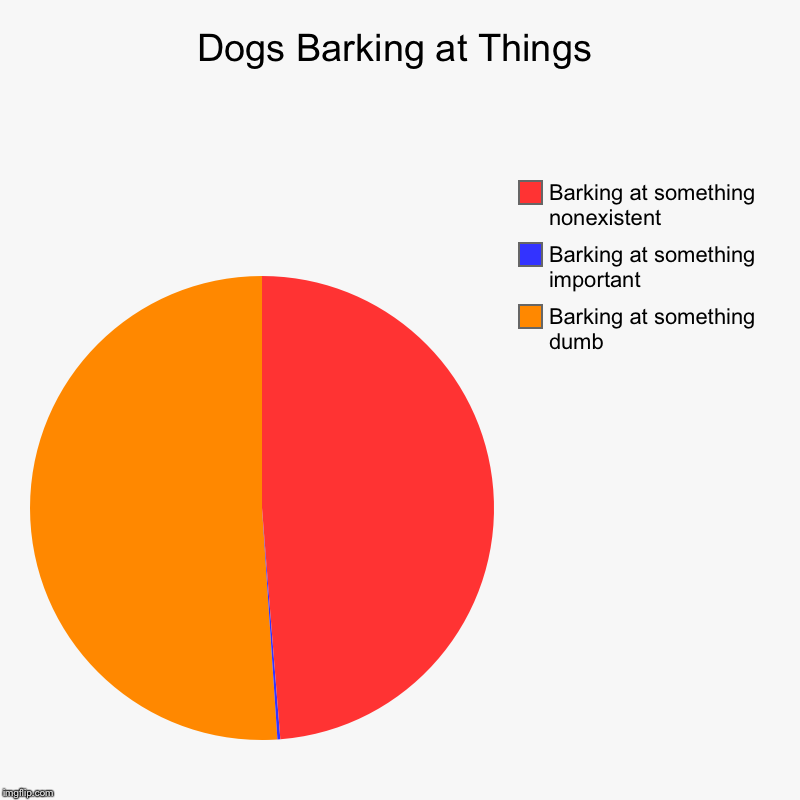 Dogs Barking at Things | Barking at something dumb, Barking at something important , Barking at something nonexistent | image tagged in charts,pie charts | made w/ Imgflip chart maker