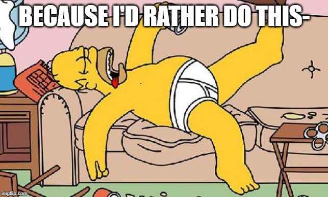 Homer-lazy | BECAUSE I'D RATHER DO THIS- | image tagged in homer-lazy | made w/ Imgflip meme maker