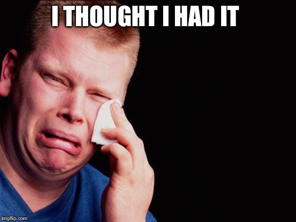 tissue crying man | I THOUGHT I HAD IT | image tagged in tissue crying man | made w/ Imgflip meme maker