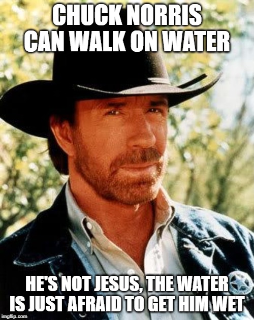 And If I Can Walk on Water... | CHUCK NORRIS CAN WALK ON WATER; HE'S NOT JESUS, THE WATER IS JUST AFRAID TO GET HIM WET | image tagged in memes,chuck norris | made w/ Imgflip meme maker
