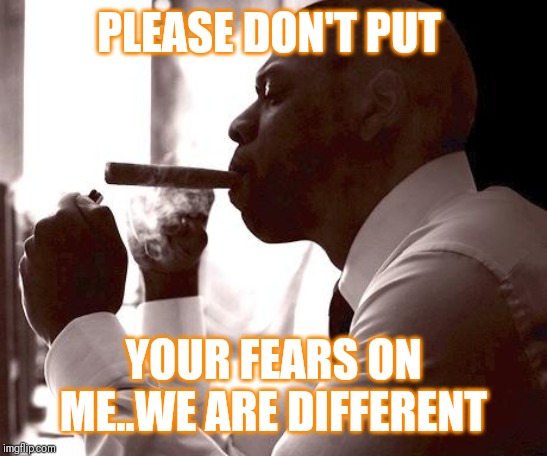 Jroc113 | PLEASE DON'T PUT; YOUR FEARS ON ME..WE ARE DIFFERENT | image tagged in jay z smoke meme | made w/ Imgflip meme maker