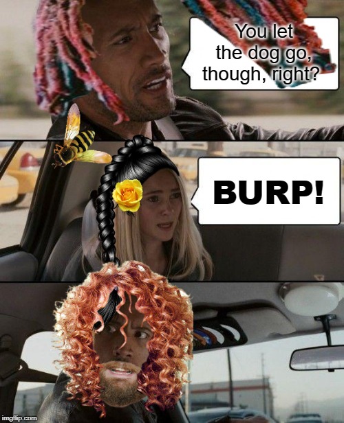 The Rock Driving Meme | You let the dog go, though, right? BURP! | image tagged in memes,the rock driving | made w/ Imgflip meme maker