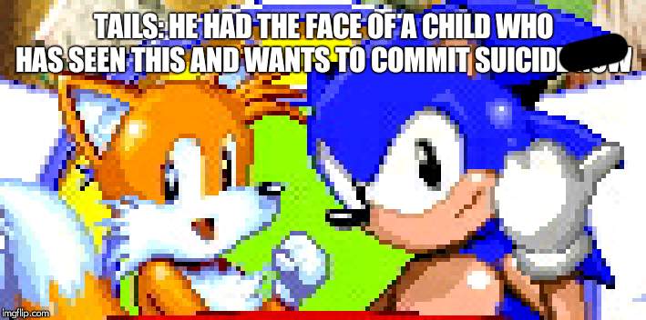 TAILS: HE HAD THE FACE OF A CHILD WHO HAS SEEN THIS AND WANTS TO COMMIT SUICIDE NOW LIKE LAVENDE | made w/ Imgflip meme maker