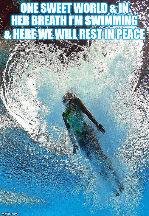 DMB One Sweet World | ONE SWEET WORLD & IN HER BREATH I’M SWIMMING; & HERE WE WILL REST IN PEACE | image tagged in dmb,dave matthews band,one sweet world,ocean,swim,world | made w/ Imgflip meme maker