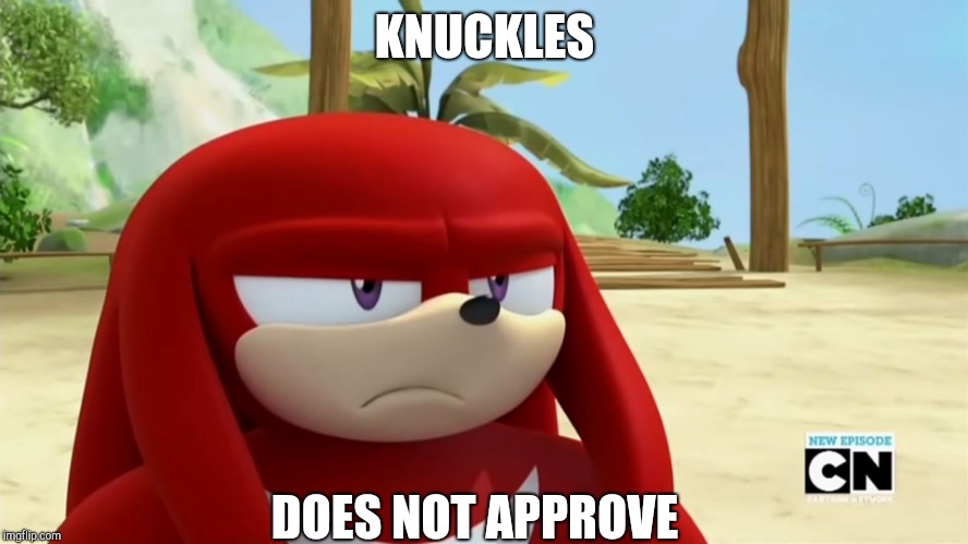 Knuckles does not approve | KNUCKLES; DOES NOT APPROVE | image tagged in knuckles is not impressed - sonic boom | made w/ Imgflip meme maker