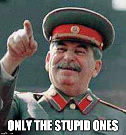 Stalin says | ONLY THE STUPID ONES | image tagged in stalin says | made w/ Imgflip meme maker