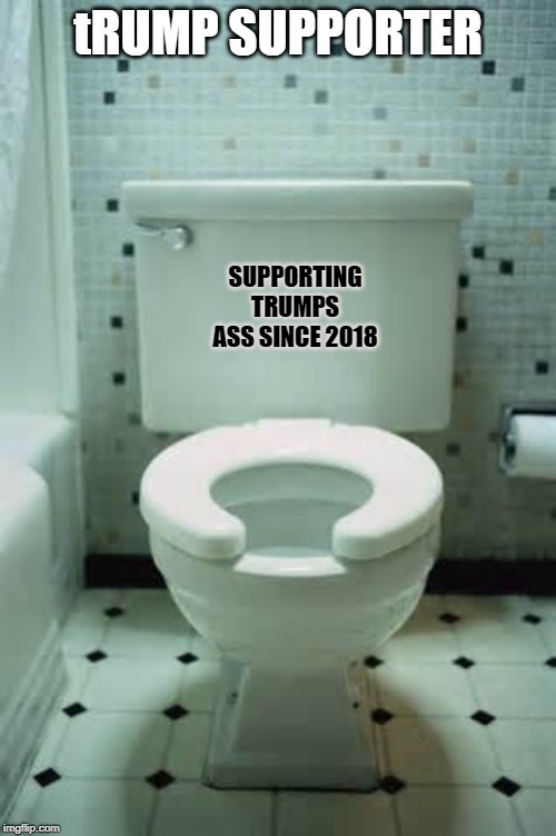 toilet | tRUMP SUPPORTER; SUPPORTING TRUMPS ASS SINCE 2018 | image tagged in toilet | made w/ Imgflip meme maker