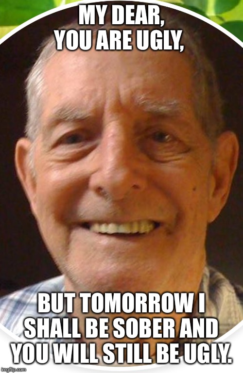 Old man from the Internet | MY DEAR, YOU ARE UGLY, BUT TOMORROW I SHALL BE SOBER AND YOU WILL STILL BE UGLY. | image tagged in old man from the internet | made w/ Imgflip meme maker