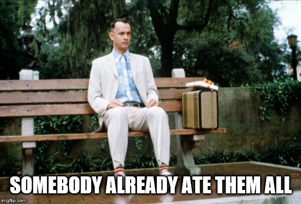 Forrest Gump | SOMEBODY ALREADY ATE THEM ALL | image tagged in forrest gump | made w/ Imgflip meme maker