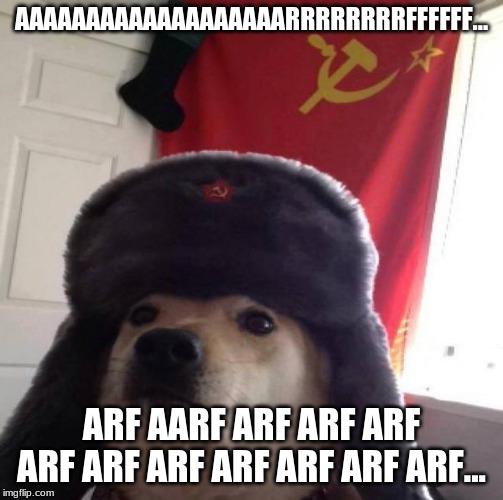 Russian Doge | AAAAAAAAAAAAAAAAAAARRRRRRRRFFFFFF... ARF AARF ARF ARF ARF ARF ARF ARF ARF ARF ARF ARF... | image tagged in russian doge | made w/ Imgflip meme maker