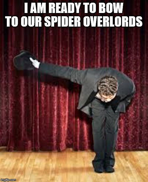 Take a bow. | I AM READY TO BOW TO OUR SPIDER OVERLORDS | image tagged in take a bow | made w/ Imgflip meme maker