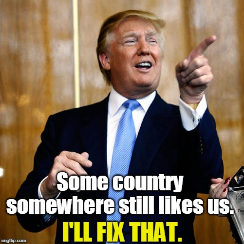 This is not a winning strategy. | Some country somewhere still likes us. I'LL FIX THAT. | image tagged in donal trump birthday,friends,winning | made w/ Imgflip meme maker