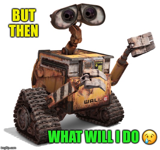 Wall-e | BUT THEN WHAT WILL I DO ? | image tagged in wall-e | made w/ Imgflip meme maker