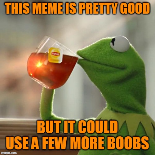 But That's None Of My Business Meme | THIS MEME IS PRETTY GOOD BUT IT COULD USE A FEW MORE BOOBS | image tagged in memes,but thats none of my business,kermit the frog | made w/ Imgflip meme maker