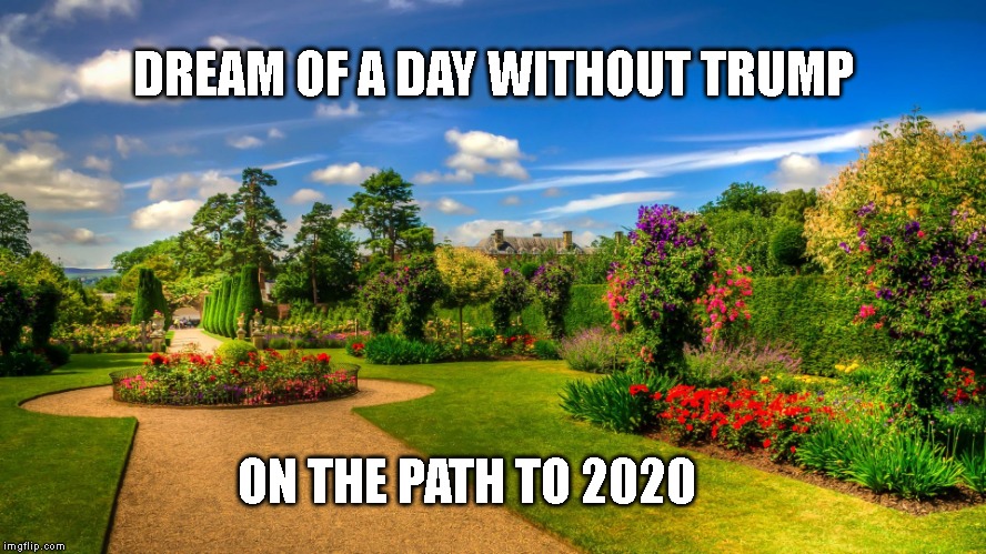 Anyone But Trump 2020 | DREAM OF A DAY WITHOUT TRUMP; ON THE PATH TO 2020 | image tagged in beautiful garden,impeach trump,election 2020,2020 | made w/ Imgflip meme maker