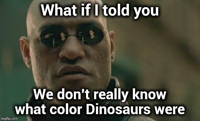 Matrix Morpheus Meme | What if I told you We don't really know what color Dinosaurs were | image tagged in memes,matrix morpheus | made w/ Imgflip meme maker