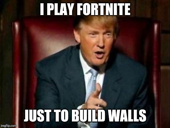 Donald Trump | I PLAY FORTNITE; JUST TO BUILD WALLS | image tagged in donald trump | made w/ Imgflip meme maker