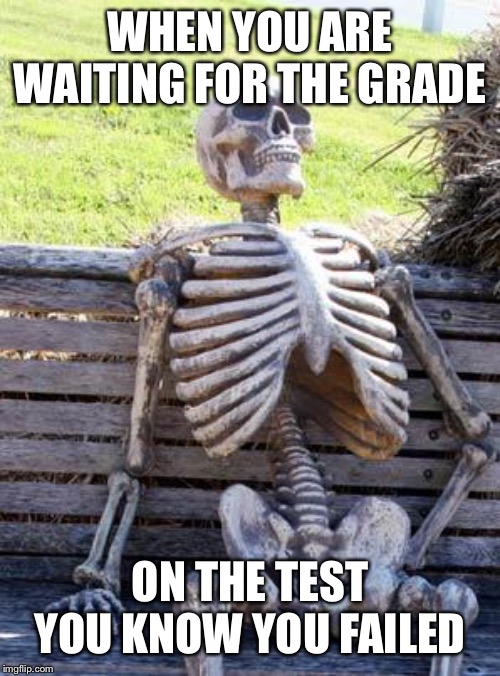 Waiting Skeleton | WHEN YOU ARE WAITING FOR THE GRADE; ON THE TEST YOU KNOW YOU FAILED | image tagged in memes,waiting skeleton | made w/ Imgflip meme maker