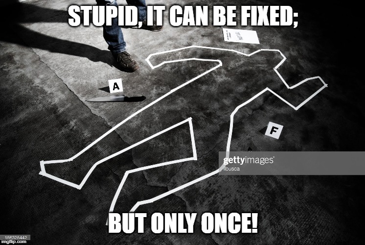 Stupid can be fixed | STUPID, IT CAN BE FIXED;; BUT ONLY ONCE! | image tagged in you can't fix stupid | made w/ Imgflip meme maker
