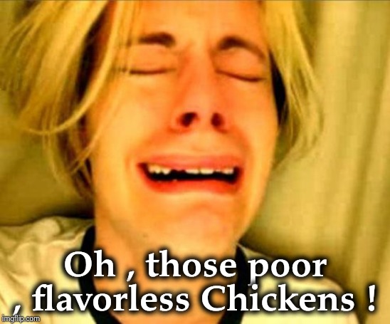 leave alone | Oh , those poor , flavorless Chickens ! | image tagged in leave alone | made w/ Imgflip meme maker