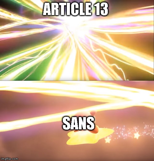 Kirby World of Light | ARTICLE 13; SANS | image tagged in kirby world of light,sans,article 13 | made w/ Imgflip meme maker