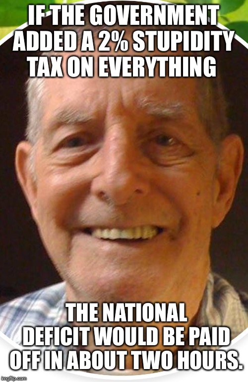 Old man from the Internet | IF THE GOVERNMENT ADDED A 2% STUPIDITY TAX ON EVERYTHING; THE NATIONAL DEFICIT WOULD BE PAID OFF IN ABOUT TWO HOURS. | image tagged in old man from the internet | made w/ Imgflip meme maker