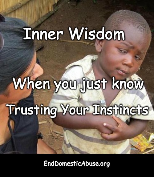 Inner Wisdom | Inner Wisdom; When you just know; Trusting Your Instincts; EndDomesticAbuse.org | image tagged in instincts | made w/ Imgflip meme maker