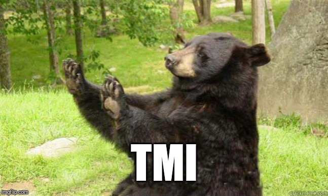 How about no bear | TMI | image tagged in how about no bear | made w/ Imgflip meme maker