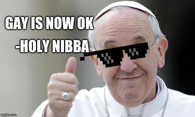 Pope francis | GAY IS NOW OK; -HOLY NIBBA | image tagged in pope francis | made w/ Imgflip meme maker