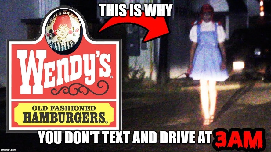 THIS IS WHY; YOU DON'T TEXT AND DRIVE AT | image tagged in wendy's | made w/ Imgflip meme maker