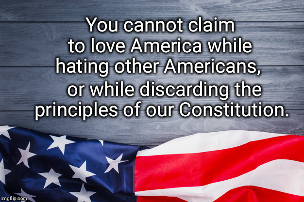 You cannot claim to love America while hating other Americans, or while discarding the principles of our Constitution. | image tagged in american flag | made w/ Imgflip meme maker