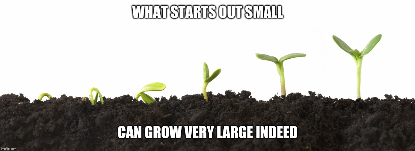 growth | WHAT STARTS OUT SMALL CAN GROW VERY LARGE INDEED | image tagged in growth | made w/ Imgflip meme maker